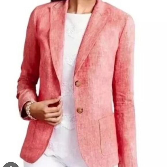 Talbots 100% Linen Blazer Jacket Size 4 Coral Coastal Quiet Luxury Career - Picture 3 of 12